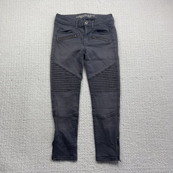 Y2K American Eagle Super Stretch Jegging Punk Grunge Zip Biker Women's Sz 2 - Picture 1 of 13